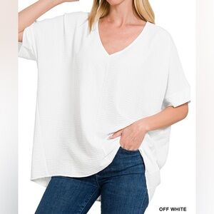 Zenana V Neck Woven Airflow Dolman Short Sleeve Blouse NWOT